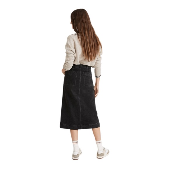 Madewell Jean Midi Skirt Stretch Straight Demim Black Cadman Wash - Picture 3 of 14